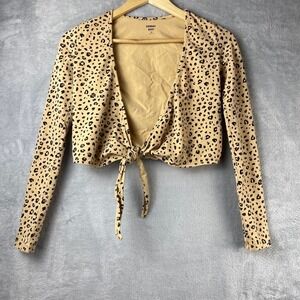 Sunday Best Top Women's XS Leopard Print Wrap Top‎ Crop Long Sleeve